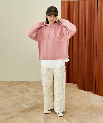 帶口袋針織連帽衫