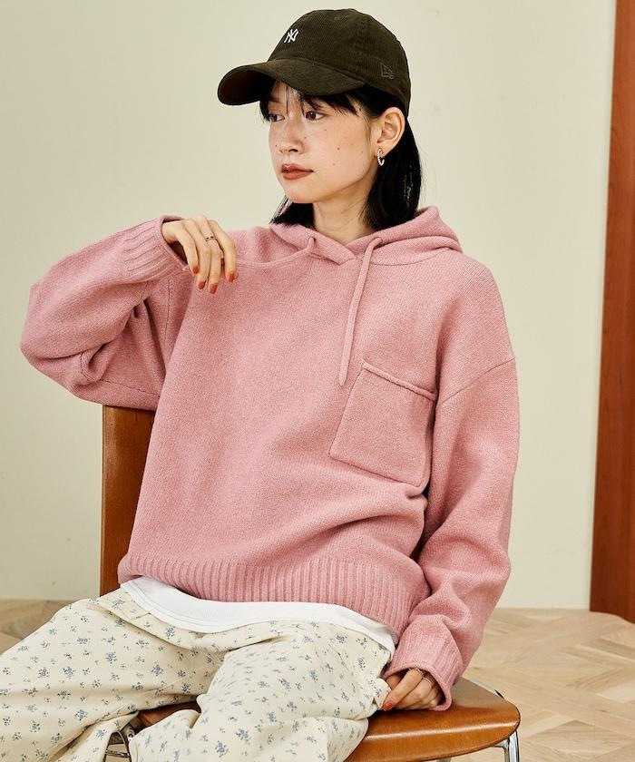 帶口袋針織連帽衫