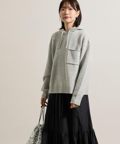 帶口袋針織連帽衫