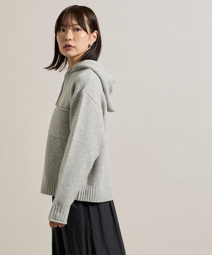 帶口袋針織連帽衫