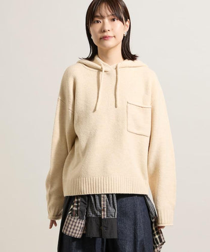 帶口袋針織連帽衫
