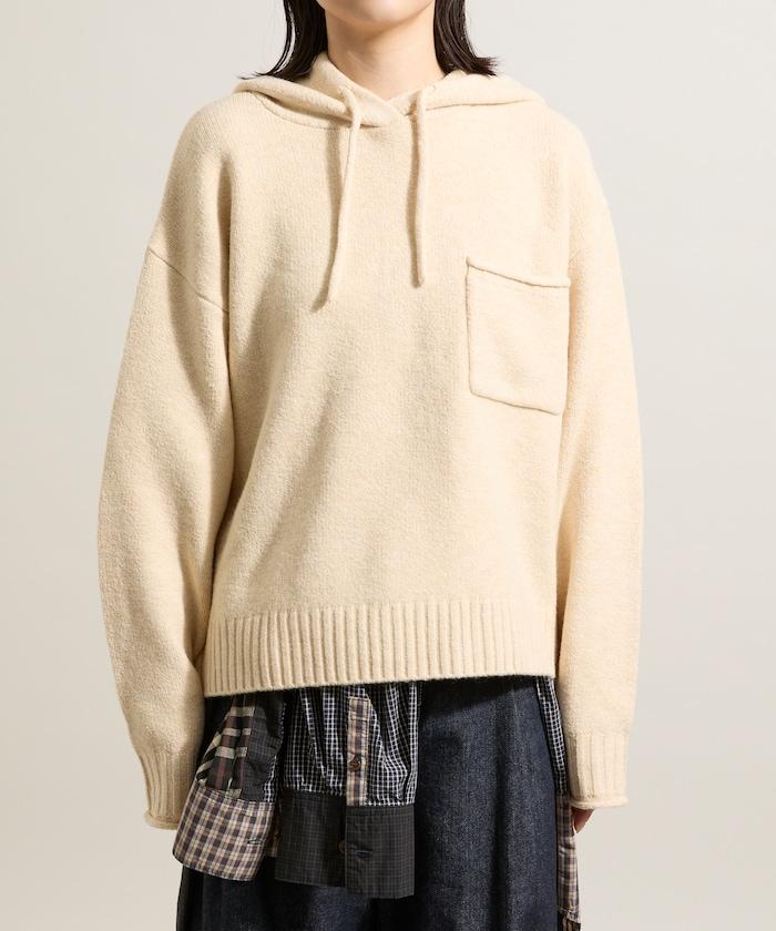 帶口袋針織連帽衫