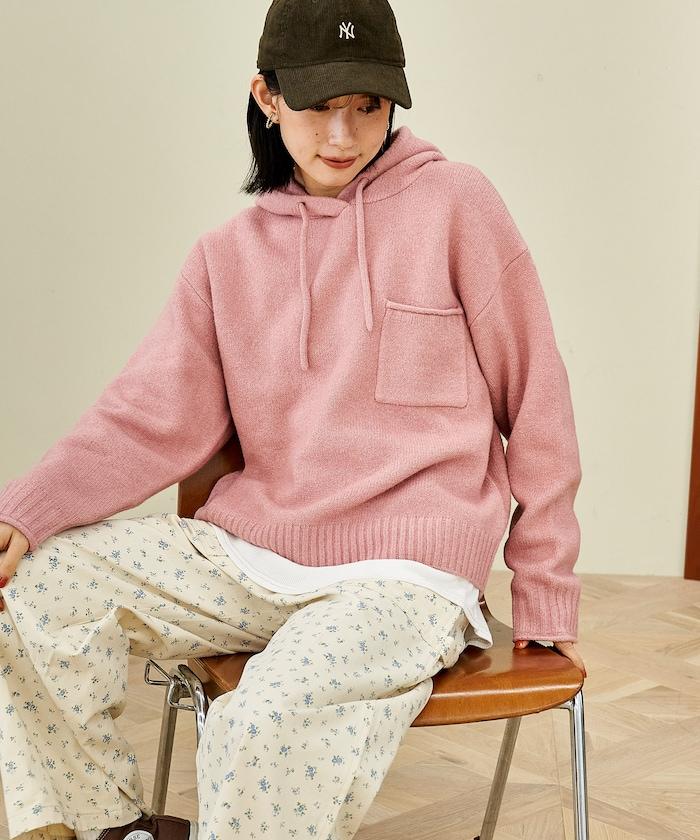 帶口袋針織連帽衫