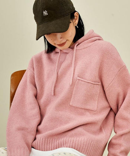 帶口袋針織連帽衫