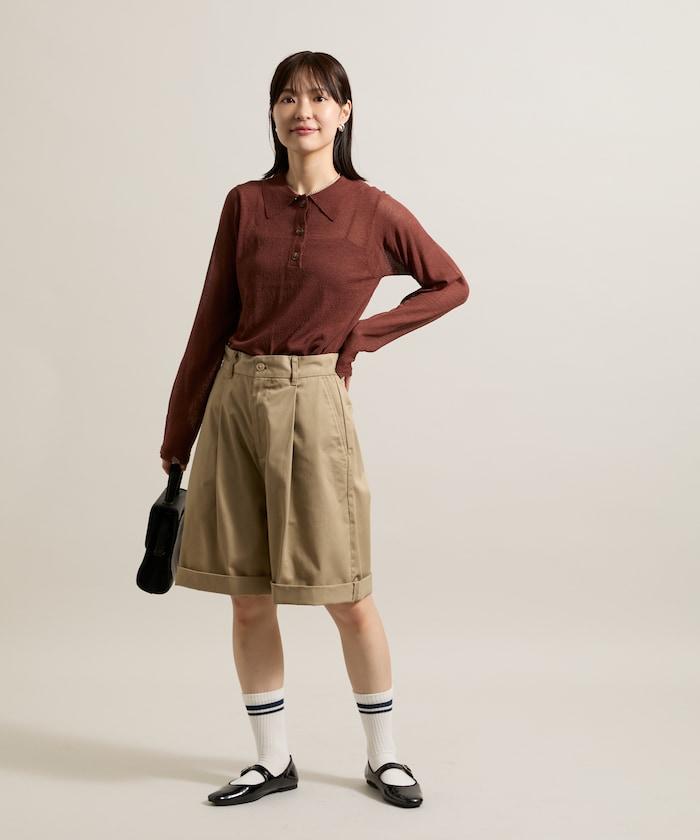 輕薄修身長袖翻領針織衫