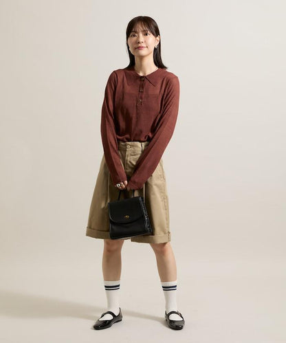 輕薄修身長袖翻領針織衫