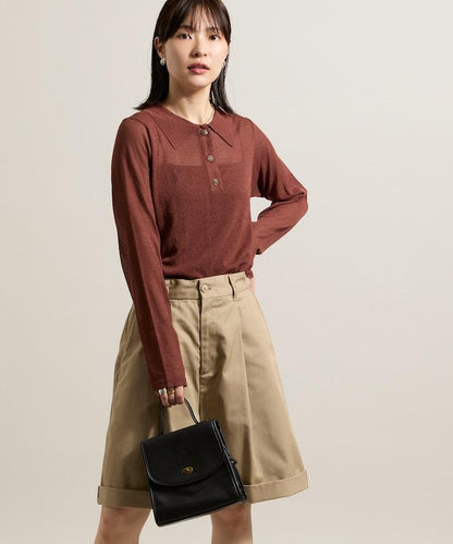 輕薄修身長袖翻領針織衫