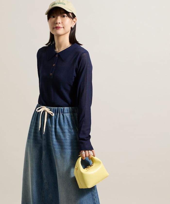 輕薄修身長袖翻領針織衫