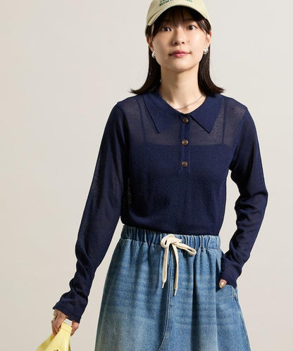 輕薄修身長袖翻領針織衫