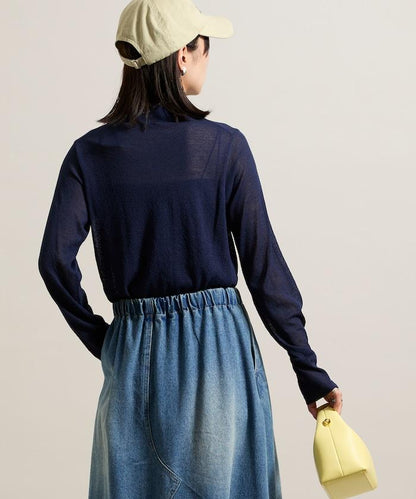 輕薄修身長袖翻領針織衫