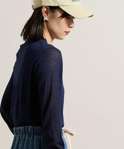 輕薄修身長袖翻領針織衫