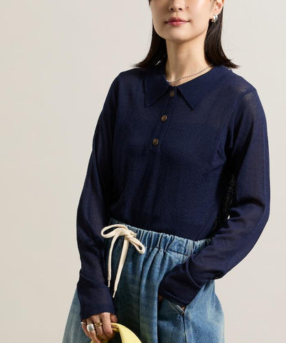 輕薄修身長袖翻領針織衫