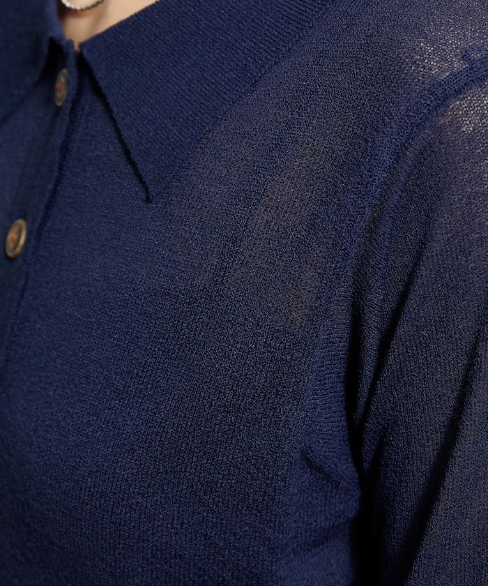 輕薄修身長袖翻領針織衫