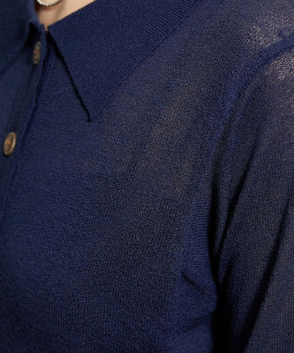 輕薄修身長袖翻領針織衫