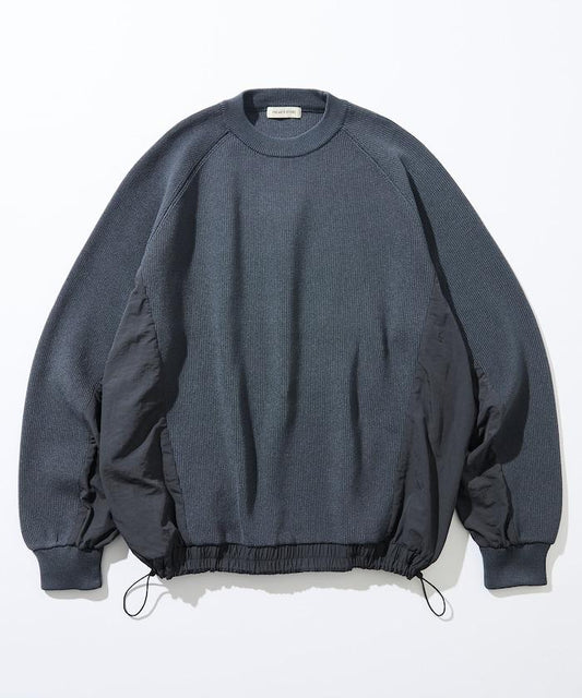 寬鬆版型尼龍拼接圓領針織衫 / 下襬抽繩