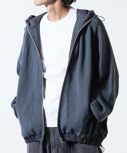 寬鬆版型尼龍拼接針織拉鍊連帽衫