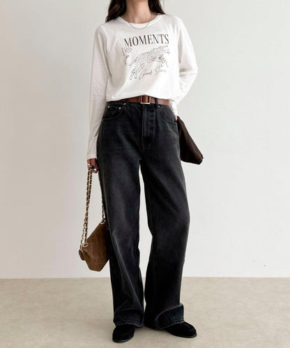 豹紋印花長袖T恤