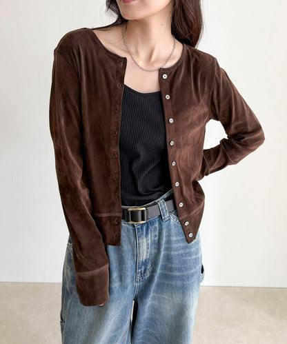 透視植絨短款開衫