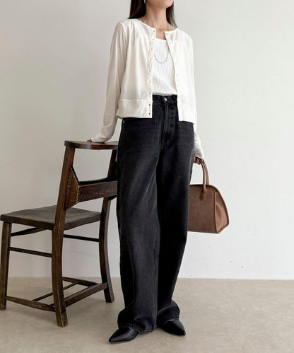 透視植絨短款開衫