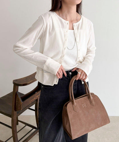 透視植絨短款開衫