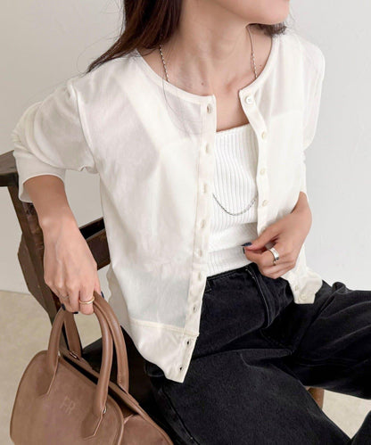 透視植絨短款開衫