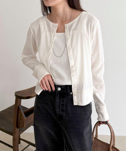 透視植絨短款開衫