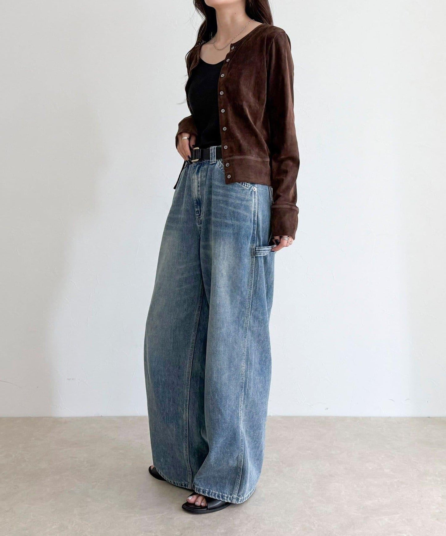 透視植絨短款開衫