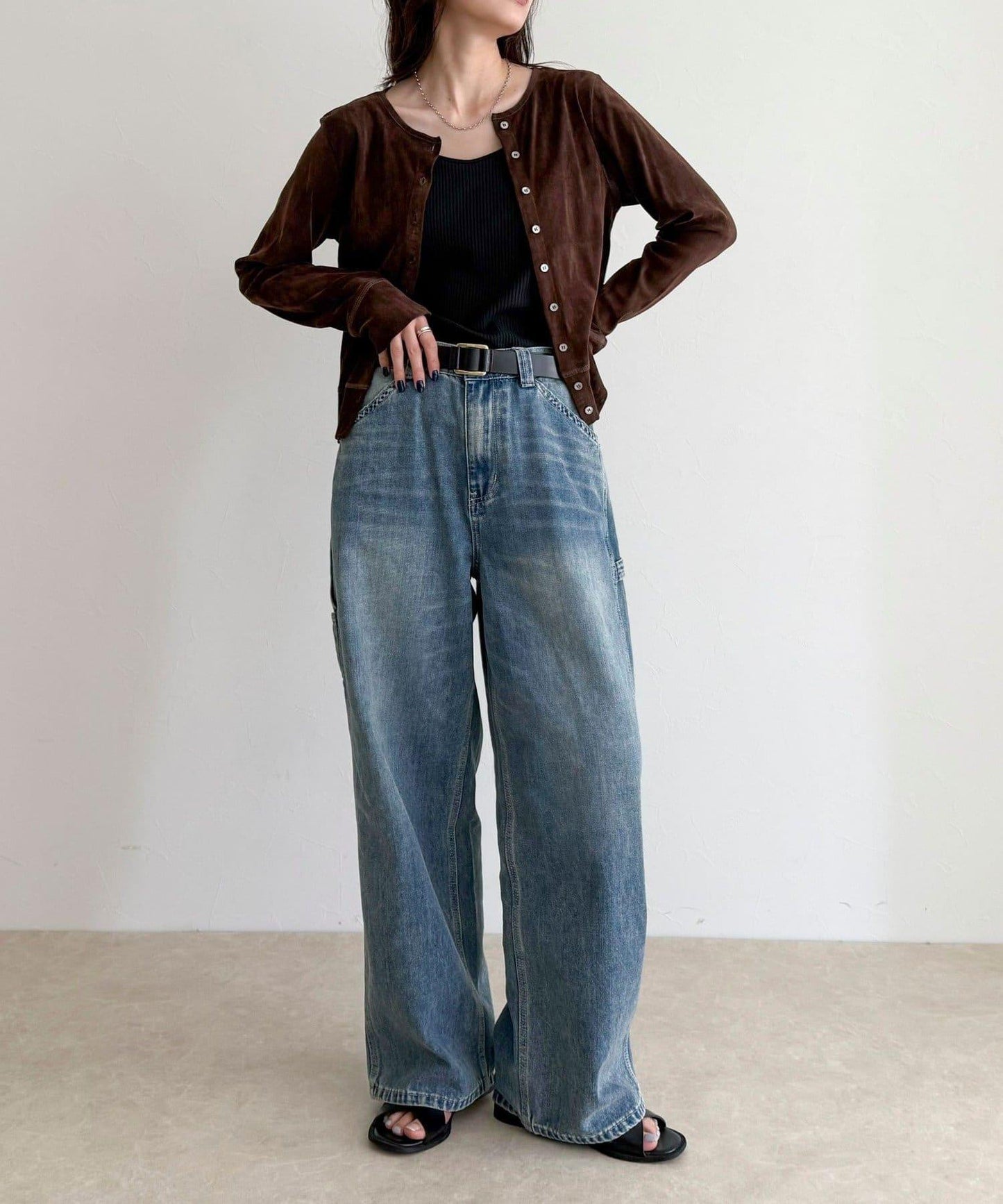 透視植絨短款開衫