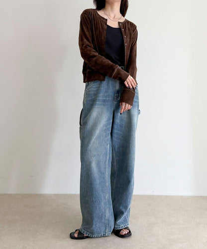 透視植絨短款開衫