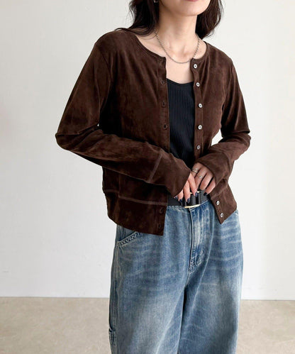 透視植絨短款開衫