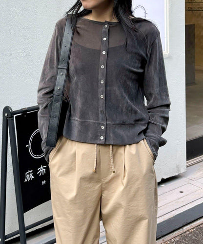 透視植絨短款開衫