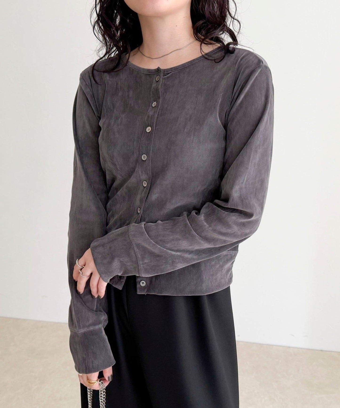 透視植絨短款開衫