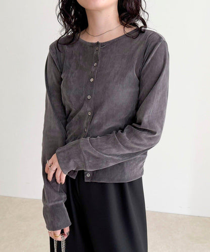 透視植絨短款開衫