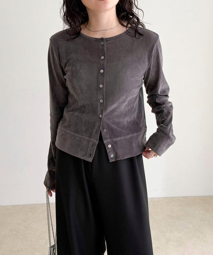 透視植絨短款開衫