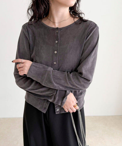 透視植絨短款開衫