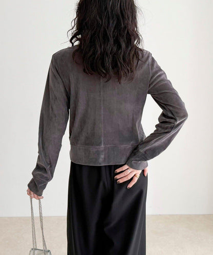 透視植絨短款開衫