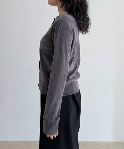 透視植絨短款開衫