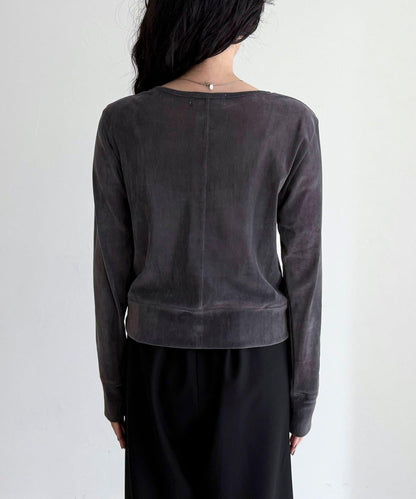 透視植絨短款開衫