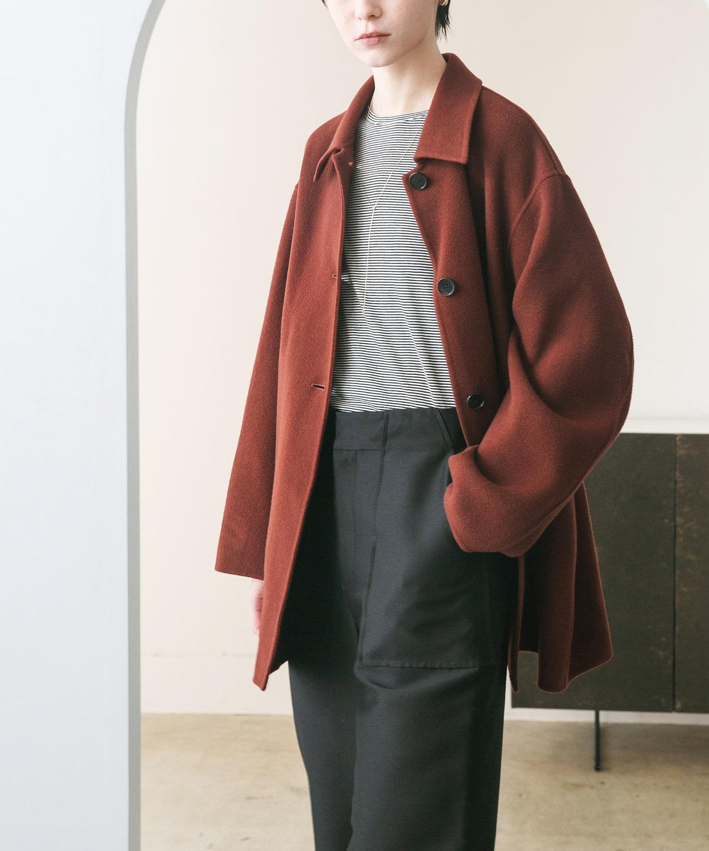 Super140羊毛單面翻領中長大衣