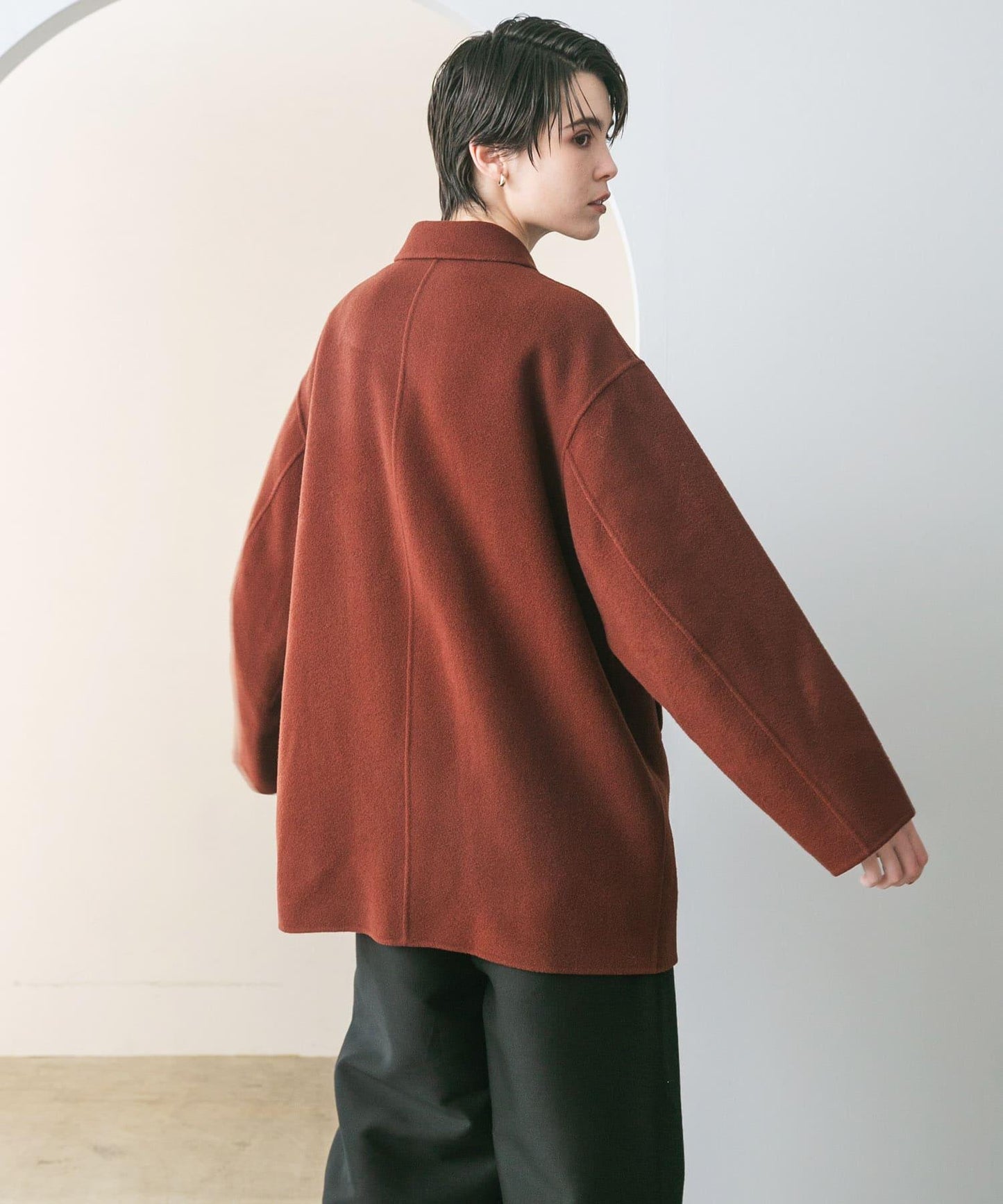 Super140羊毛單面翻領中長大衣