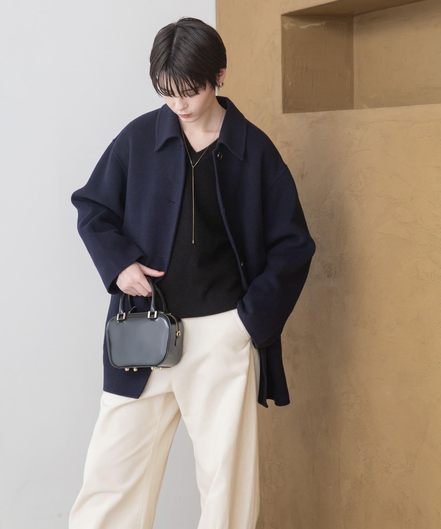 Super140羊毛單面翻領中長大衣