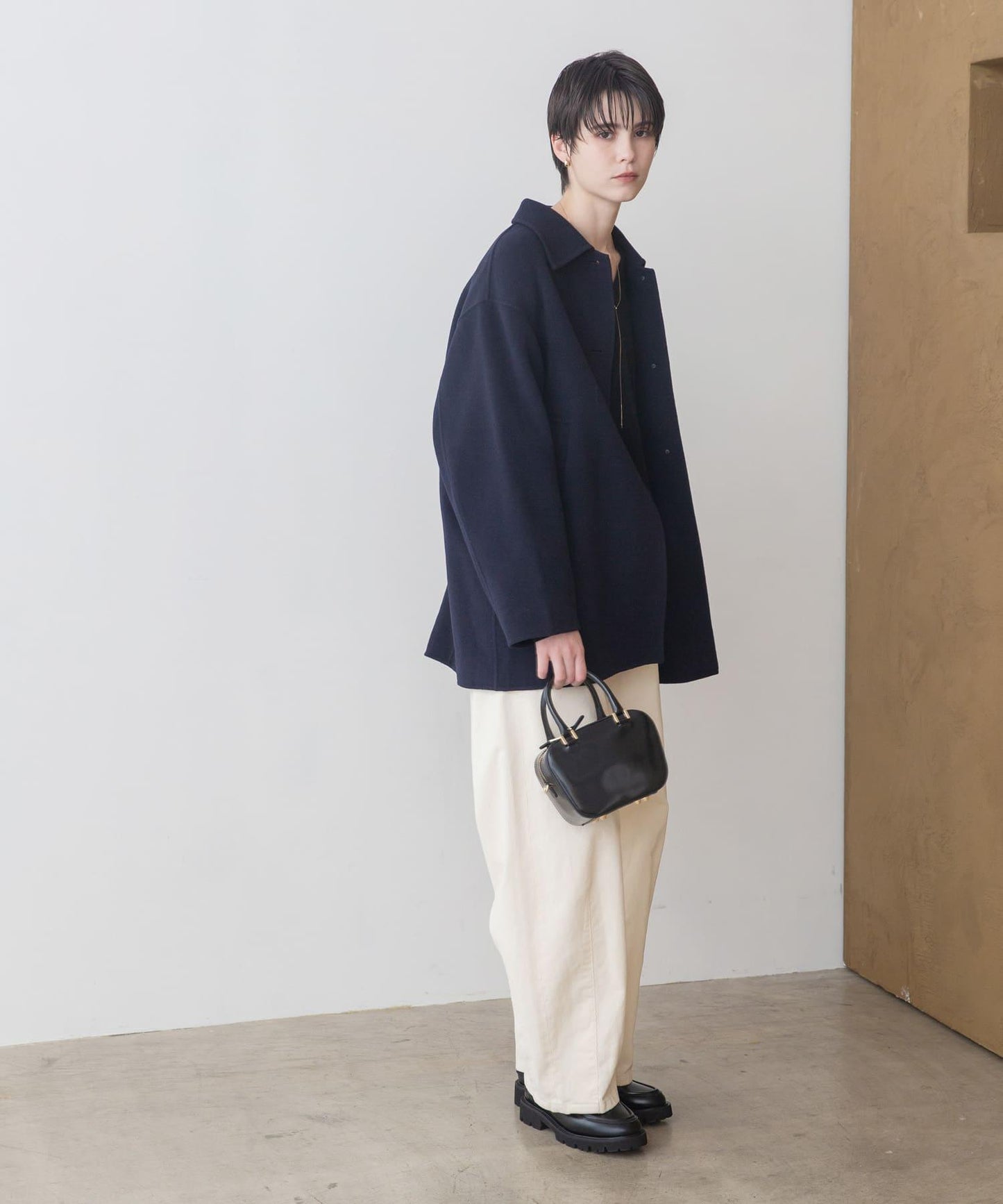 Super140羊毛單面翻領中長大衣