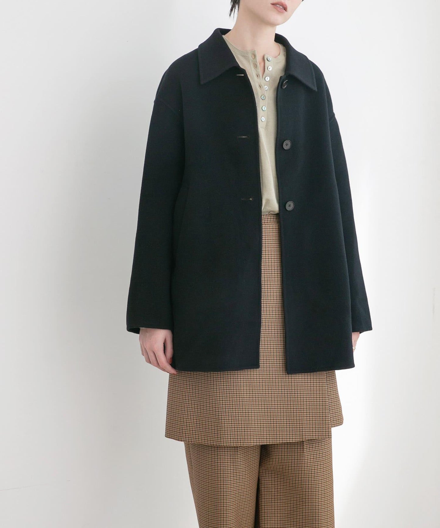 Super140羊毛單面翻領中長大衣