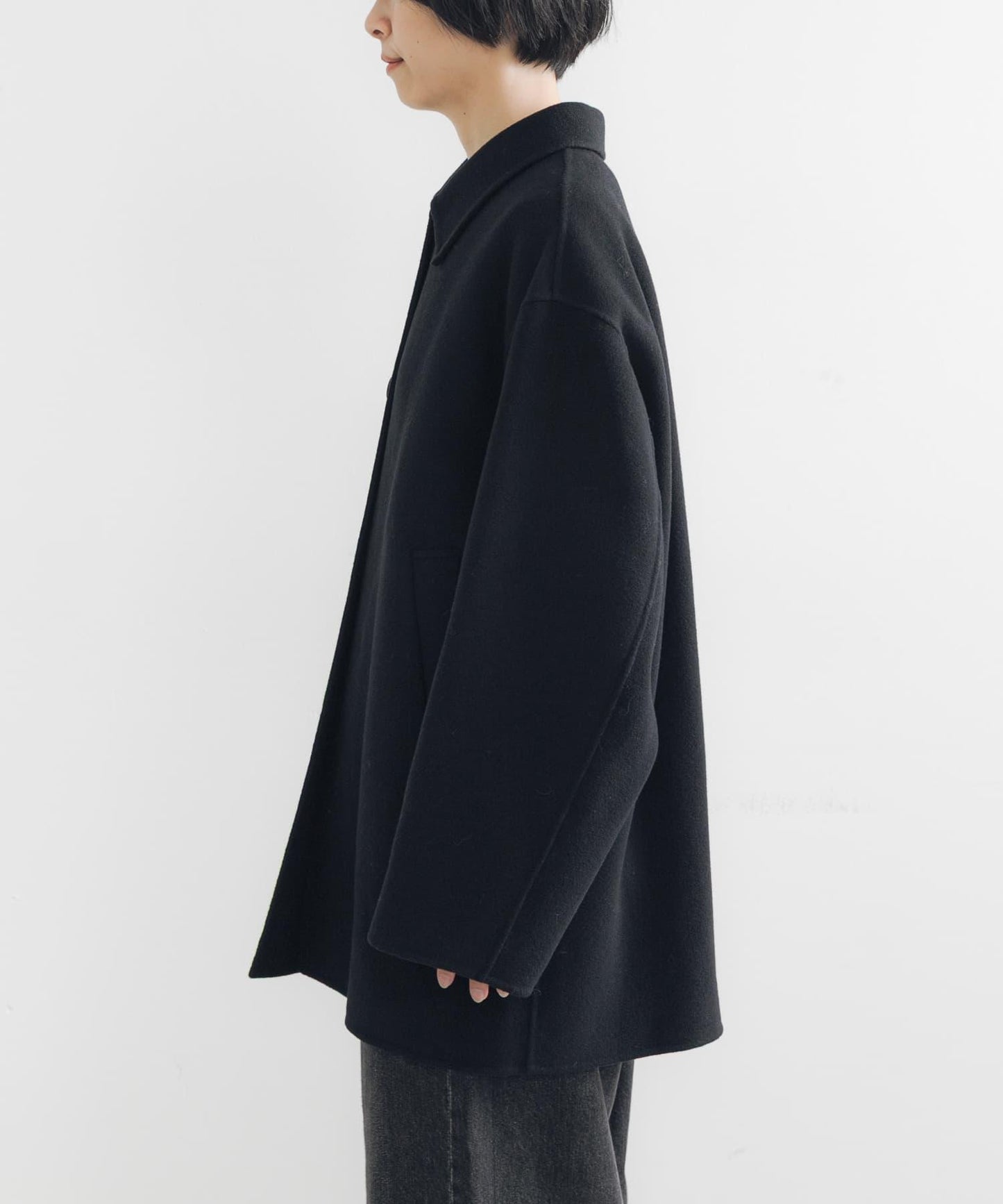 Super140羊毛單面翻領中長大衣