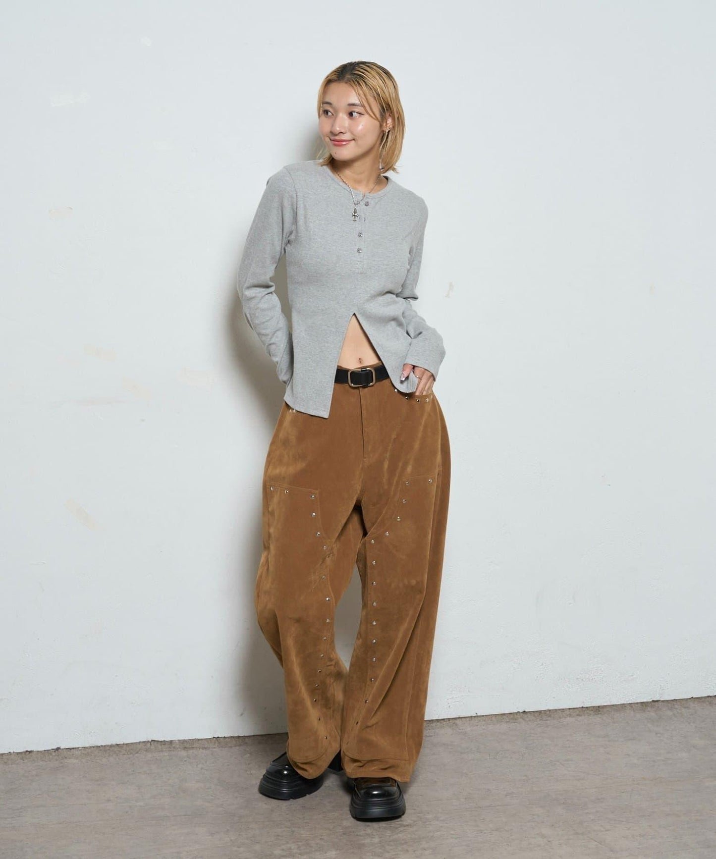 【AW】麂皮雙層膝蓋長褲