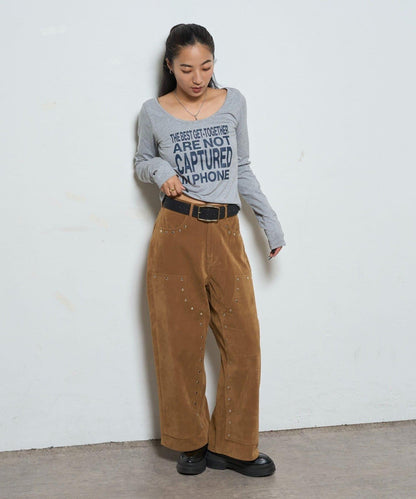 【AW】麂皮雙層膝蓋長褲