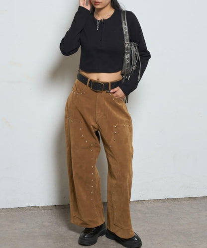 【AW】麂皮雙層膝蓋長褲