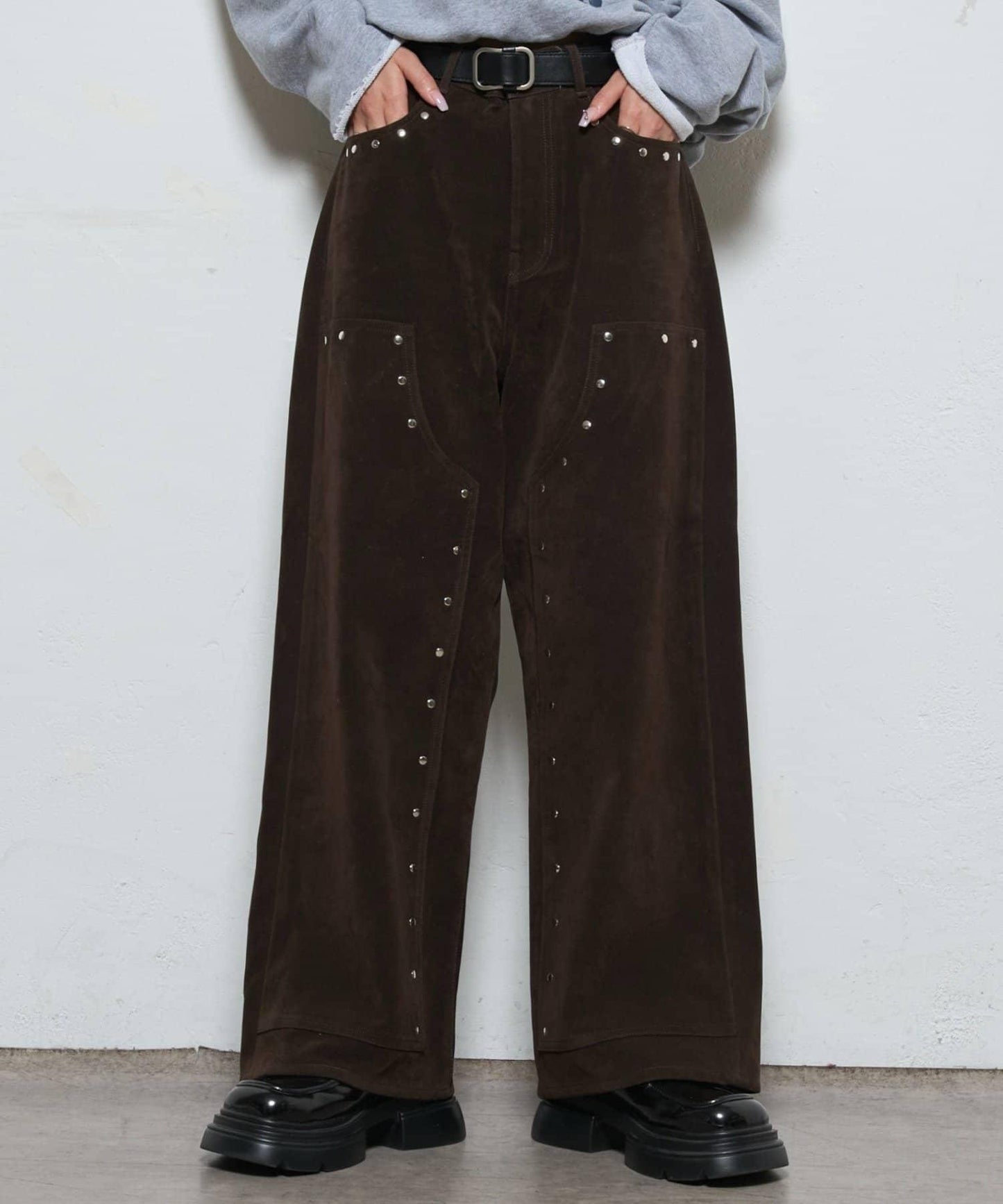 【AW】麂皮雙層膝蓋長褲