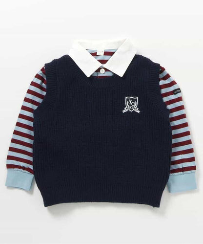 針織背心&條紋領T恤套裝_可機洗