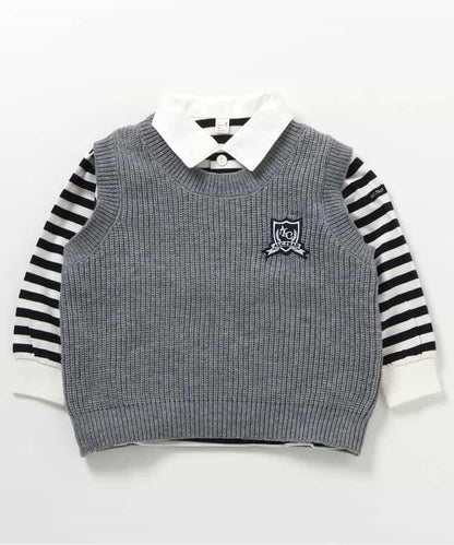 針織背心&條紋領T恤套裝_可機洗